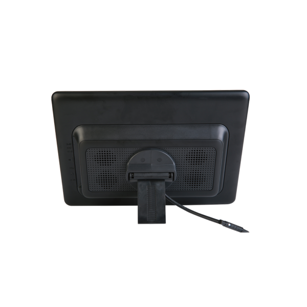 Rear view of a 12.2 inch taxi headrest display showing the speaker and mounting structure.