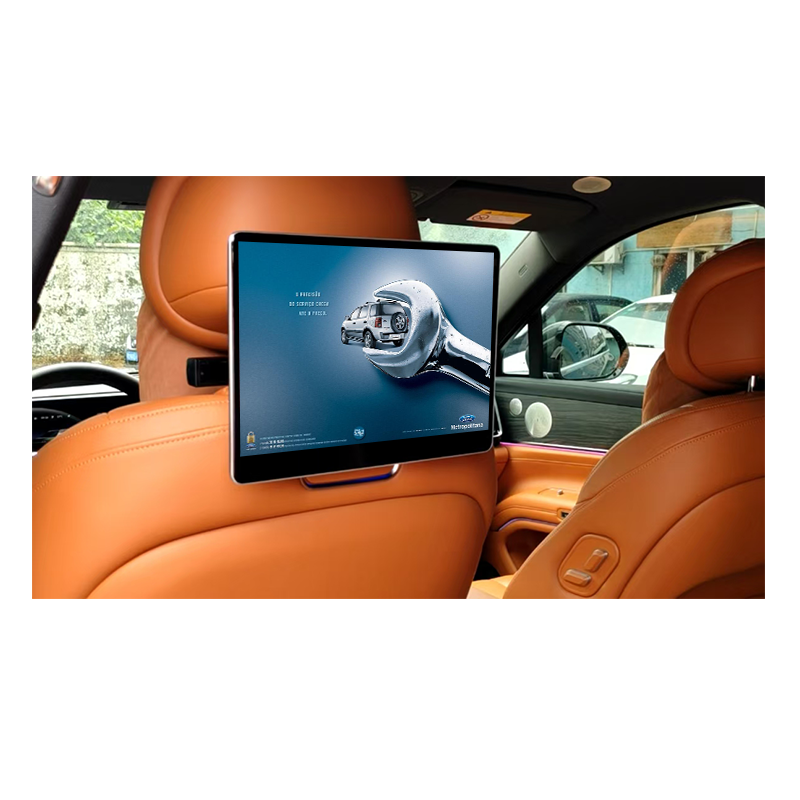 Rear view of a 12.2 inch taxi headrest display showing the speaker and mounting structure.