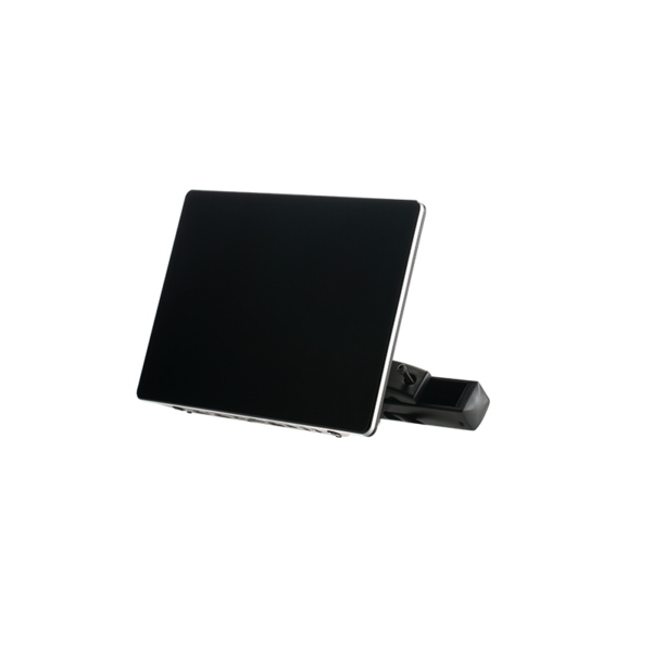 Front view of a 10.1 inch taxi headrest advertising display with Android operating system.