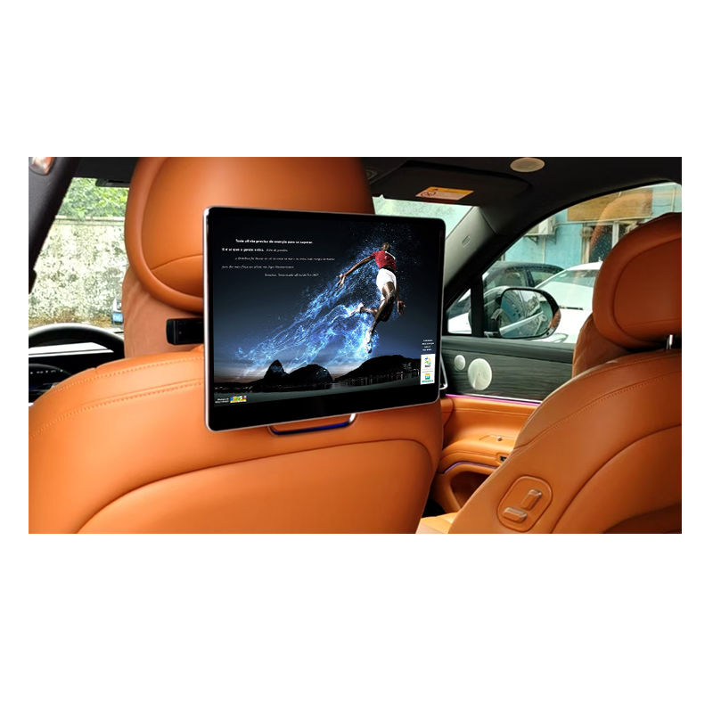 OEM 12.2 inch taxi headrest advertising display manufactured for global taxi fleet projects.
